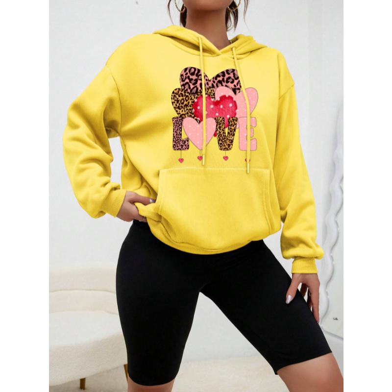 Леопардовый принт Любовь Креативное сочетание Дизайн Женская уличная одежда Индивидуальность Флисовая толстовка с капюшоном Креативность Модная одежда Новый пуловер