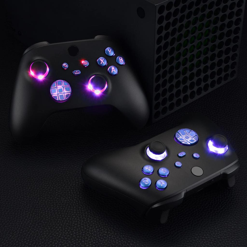 eXtremeRate Multicolor Illuminated Thumbstick Share for Xbox Series and Classic Symbol Button DTF LED Kit for Xbox Core Controllers Purple D-Pad