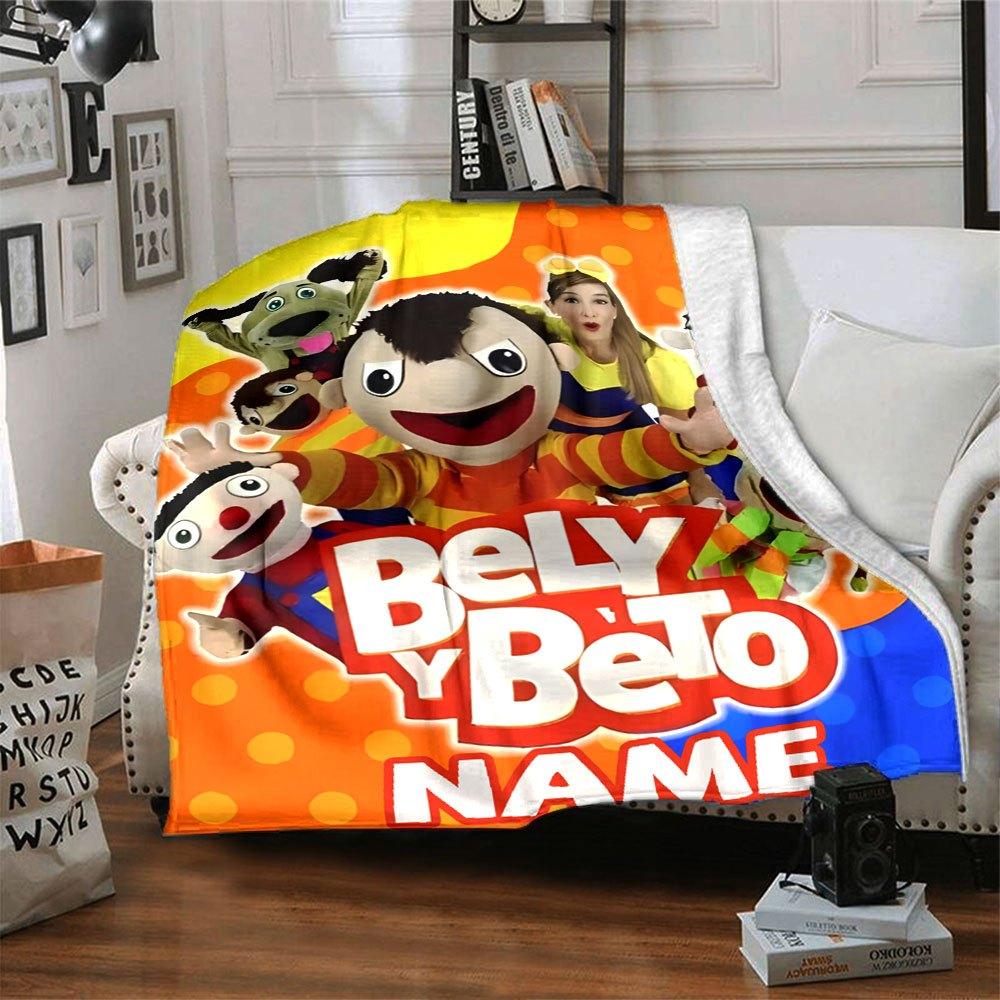 Bely And Beto Puppets With A Woman In Colorful Background Cozy Personalized Blanket Customize Your Name Warmthful Decor Versatile For Sofa Couch