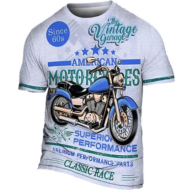 Винтажная байкерская футболка, мужская футболка с рисунком мотоцикла, классические футболки с короткими рукавами и 3d принтом автомобиля, летняя уличная одежда, мужская одежда
