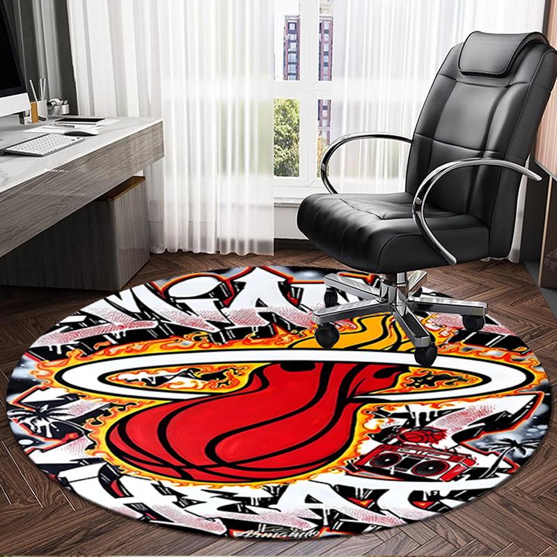 Miami-Heat Basketball Art Round Rug for Livingroom,Bedroom, Palyroom, Chair Rug, Area rug, Circle Carpet, Large Size Fan Christmas gift