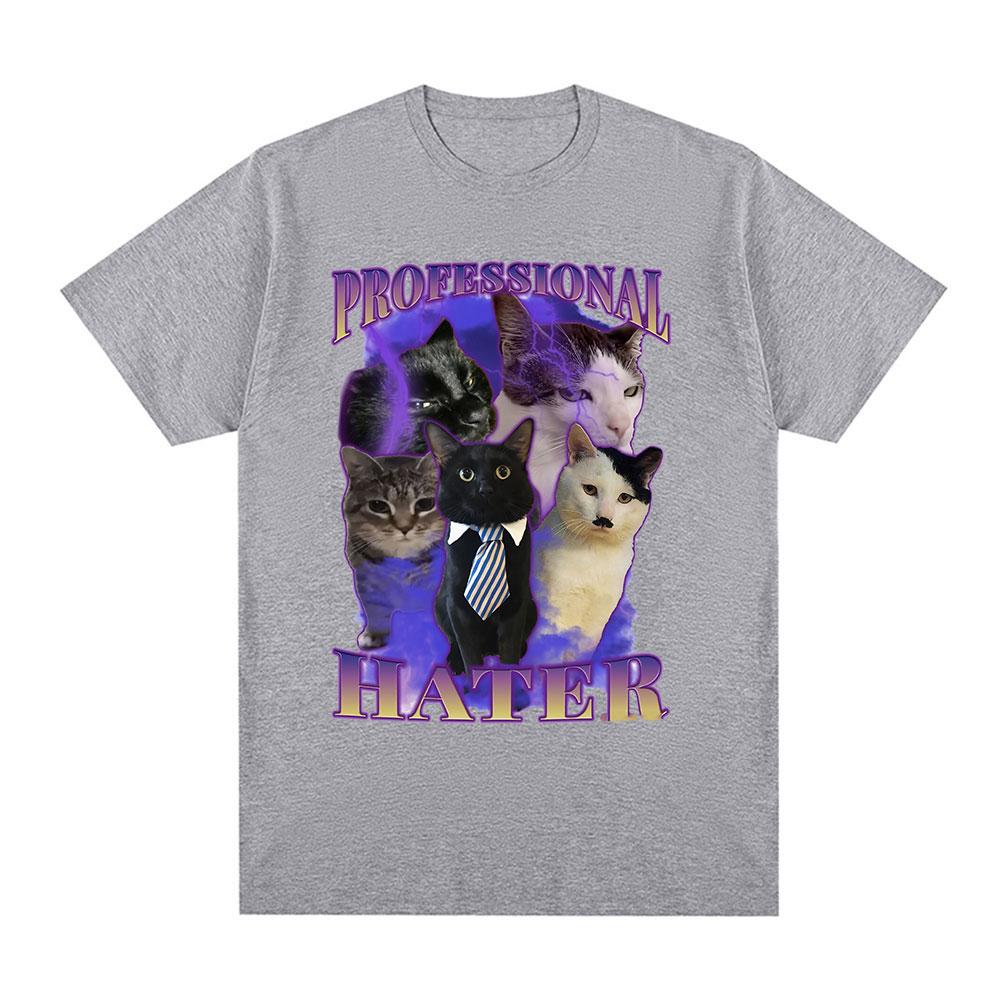 Профессиональный Хейтер Забавный Мем с Котом Графические Футболки Унисекс Модная Футболка Летняя Парная Повседневная Хлопковая Футболка Оверсайз Одежда