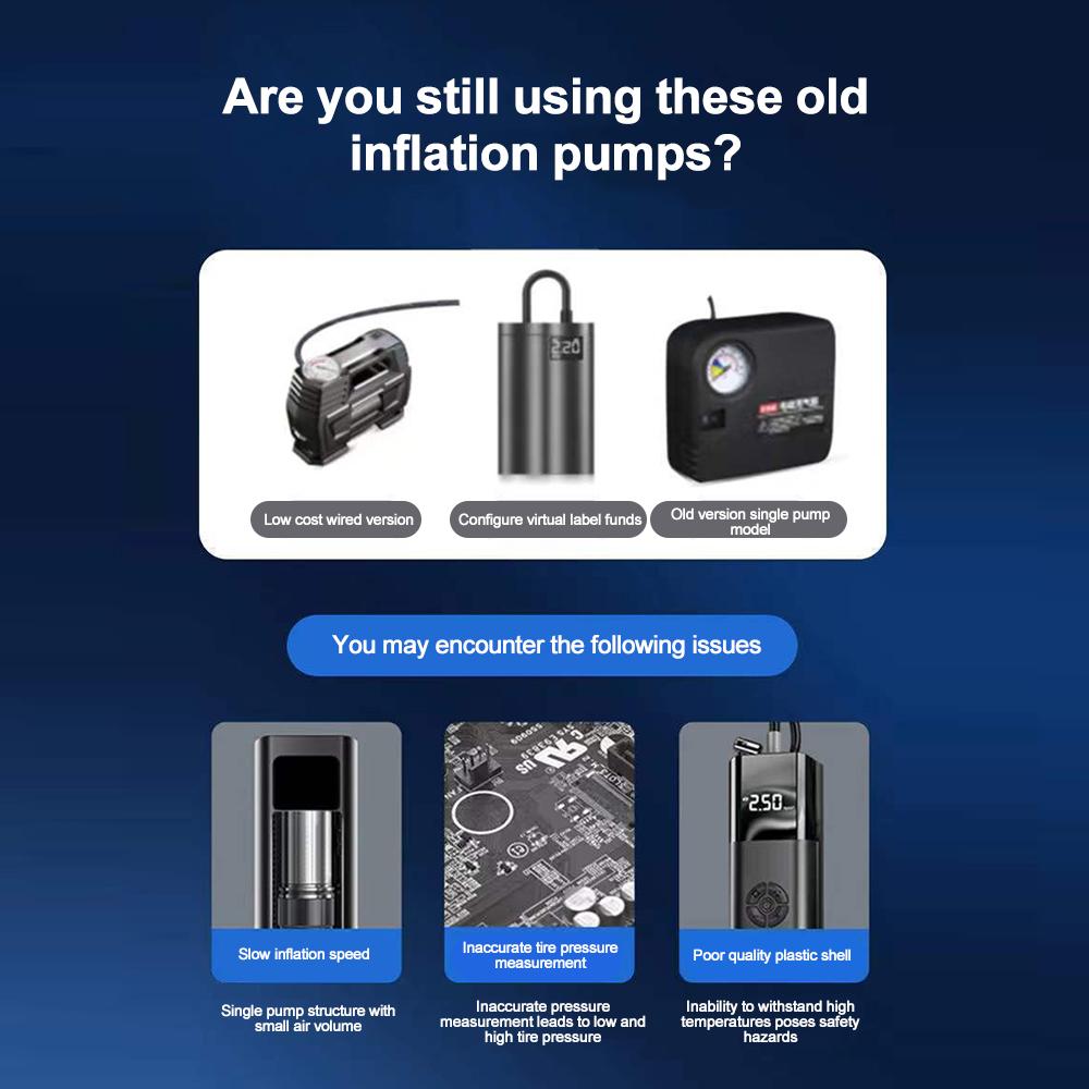 Автомобильный воздушный насос с цифровым дисплеем давления в шинах Портативный автоматический насос для накачивания шин Беспроводной электрический воздушный компрессор для автомобилей Мотоциклы Велосипед