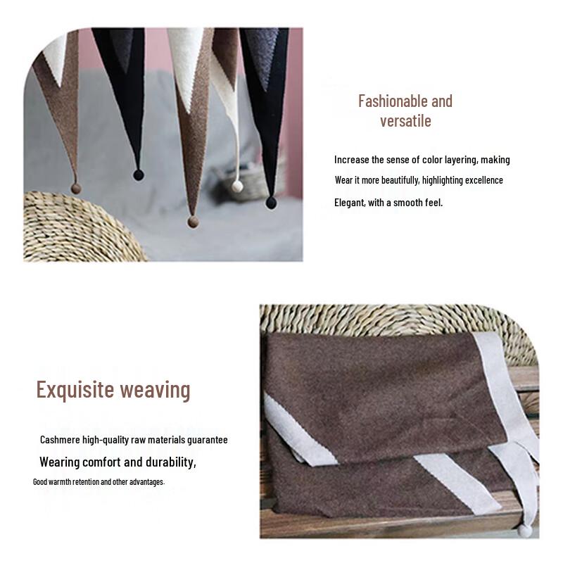 Lu Dahua Women's 100% Cashmere Triangle Shawl with Pom-Poms