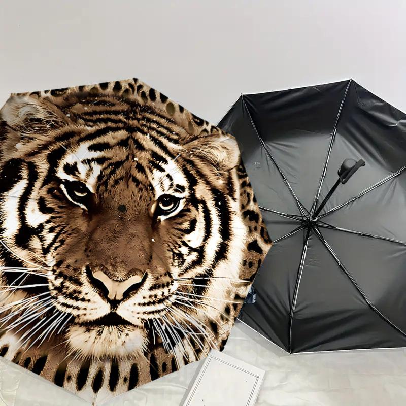 1PC Tiger Print Umbrella-8-Rib Reinforced, Automatic Open, Lightweight & Durable, Cute Fashion Accessory for Outdoor-P2644