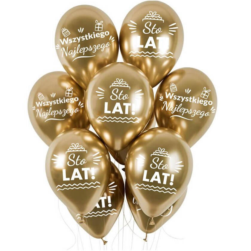 Balony Lateksowe Urodzinowe Złote Chrome Sto Lat, 30Cm, 10 Szt.