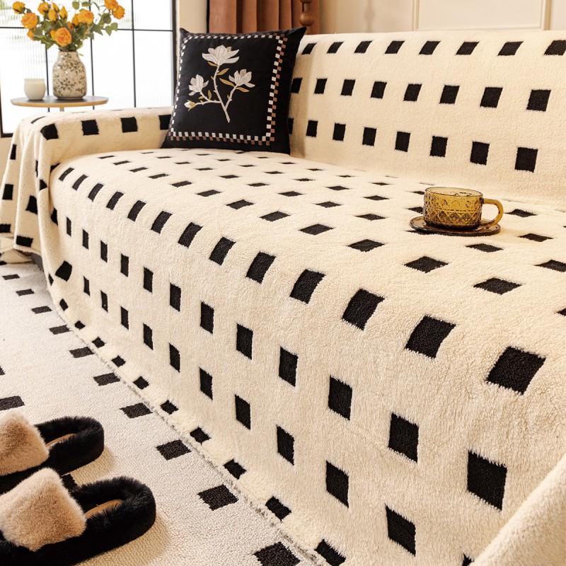 Winter Thick Plush Sofa Cover Modern Luxury Striped Solid 3-Seater