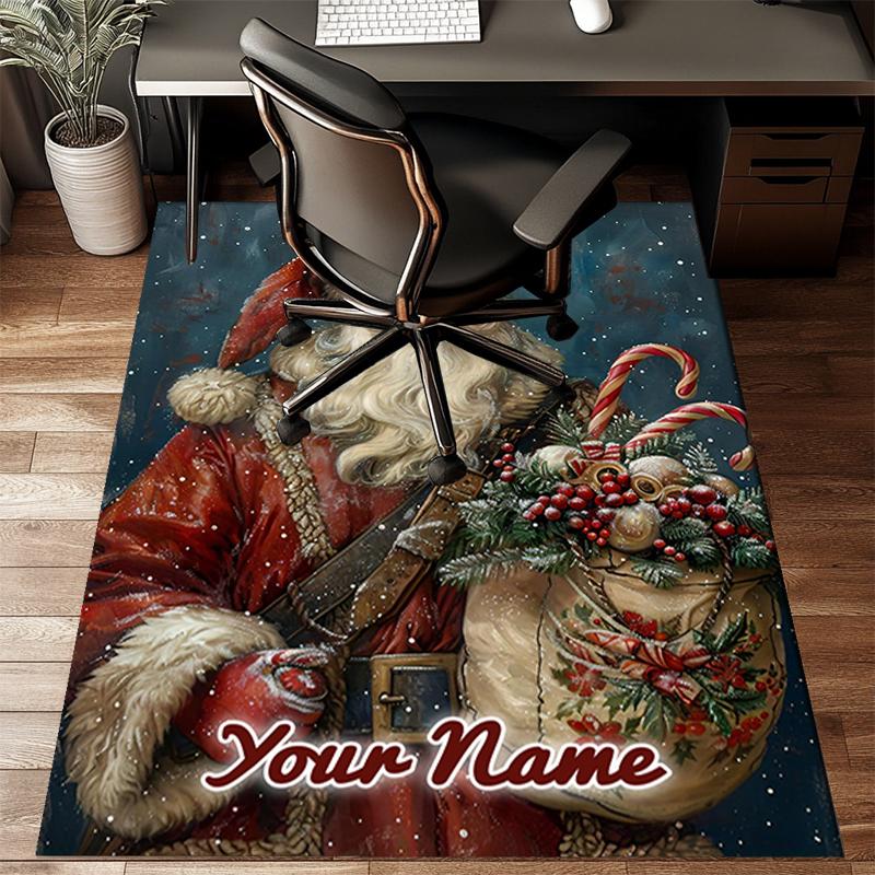 1PC Custom Name Christmas Spirit In Red Suit Theme Floor Mat Ideal for Living Room, Game Rooms, Office, Bedroom,Floor Mat Playful Design151