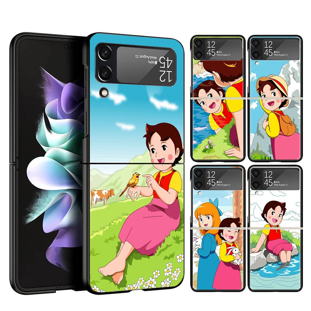 Heidi Cute Cartoon Cover Phone Case For Samsung Galaxy Z Flip 7 6 5 4 3 5G Flip7 Flip6 Flip5 Flip4 Flip3 Black Fundas Shell