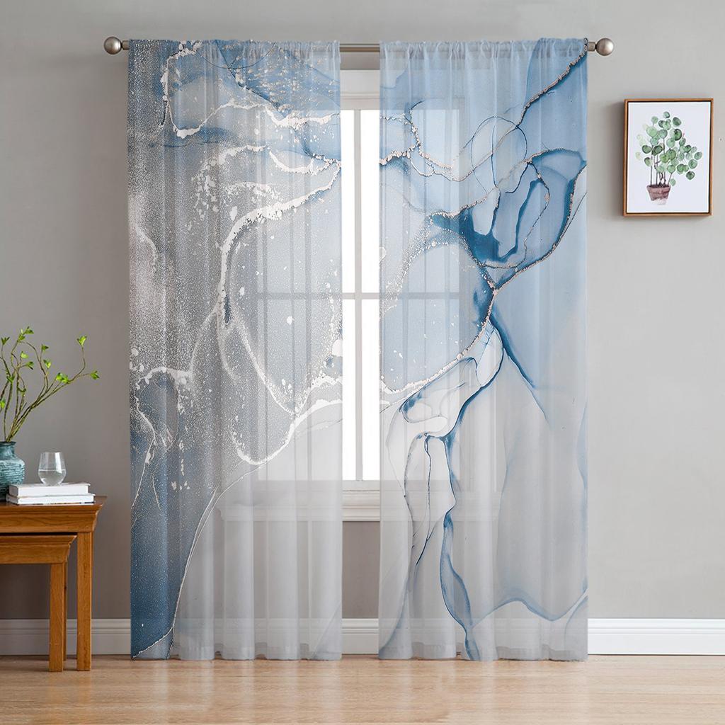 Marble Texture Tulle Curtains for Living Room Bedroom Kitchen Decoration Transparent Chiffon Sheer Voile Window Curtain