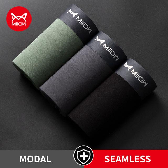 MiiOW 3Pcs Modal Sexy Men Underwear Boxer Shorts Underpants Antibacterial Trunk Men's Panties Breathable Bxoershorts Underware