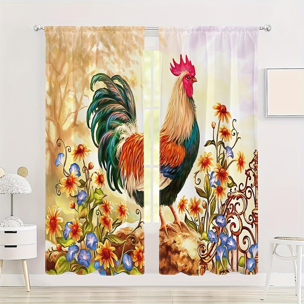 2 Panel Farmhouse Adorable Dog Cat Small Rooster Hen Pattern Digital Polyester Curtain for Living Room Kitchen Bedroom Dining Area