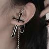 Gothic Punk Black Cross Stud Earrings Rock Pride Vintage Long Chain Piercing Earring Men Women Hip Hop Earrings Jewelry Gifts