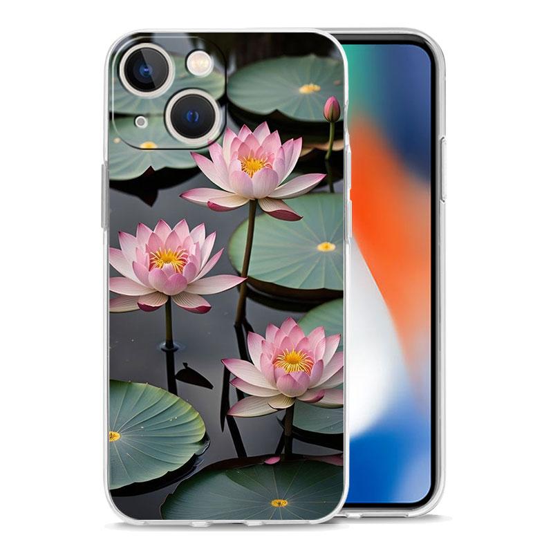 Роскошный чехол для телефона в виде цветка лотоса для iPhone 11 Чехлы iPhone 15 12 13 14 16 Pro Max X XR XS 14 15 Plus 16Pro iPhone16 Прозрачная крышка