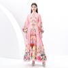 Весна-лето Женские однобортные длинные макси-платья для пляжа с поясом и принтом больших размеров