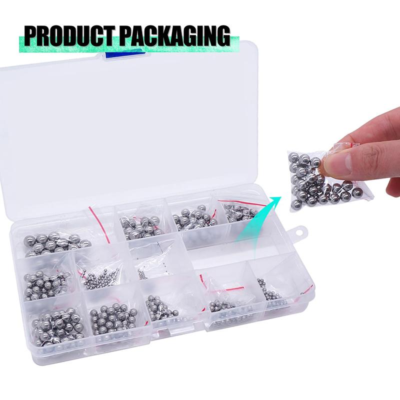 625PCS 13 Sizes Bicycle Bearing Balls Carbon Steel Precision Steel Balls Stainless Steel Assorted Loose Kit 1-8mm,1/4"-3/32"