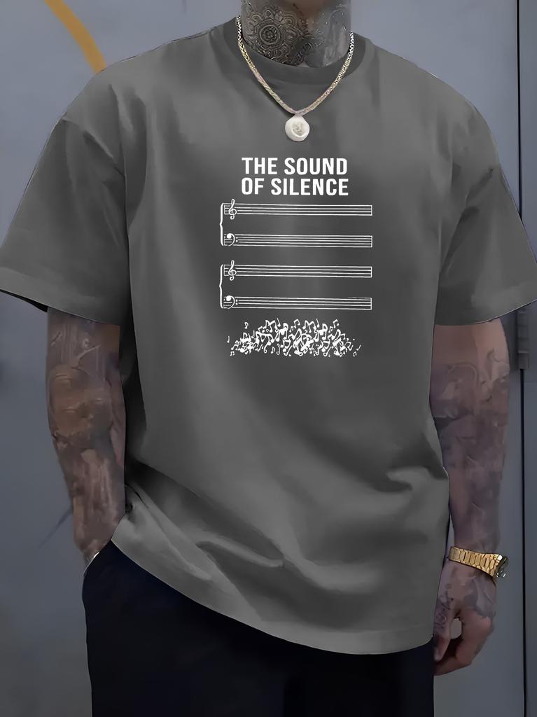 Unisex White Crew Neck Tee The Sound Of Silence Blank Staff Chaotic Music Note Graphic Musician Minimal Casual Cotton Tops