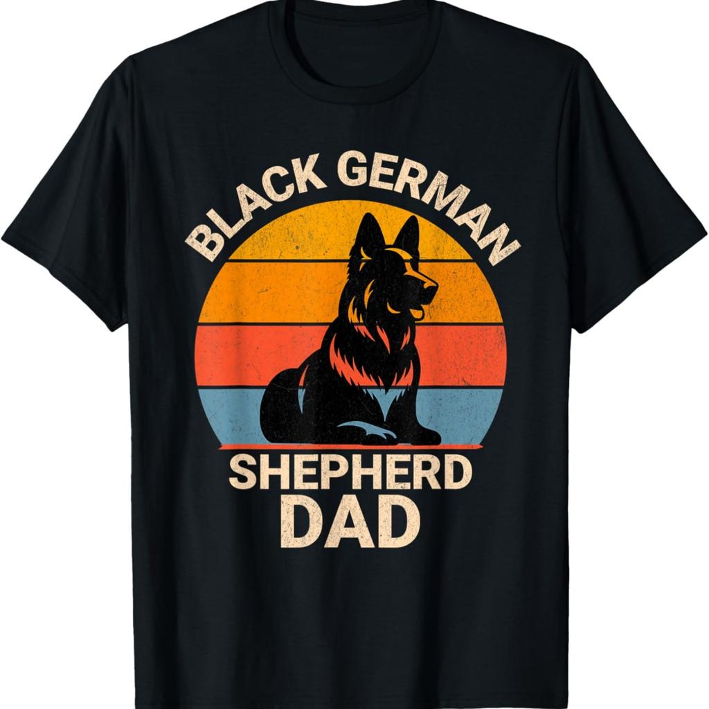 Black German Shepherd Dad Father's Day Retro Sunset Dog Dad T-Shirt