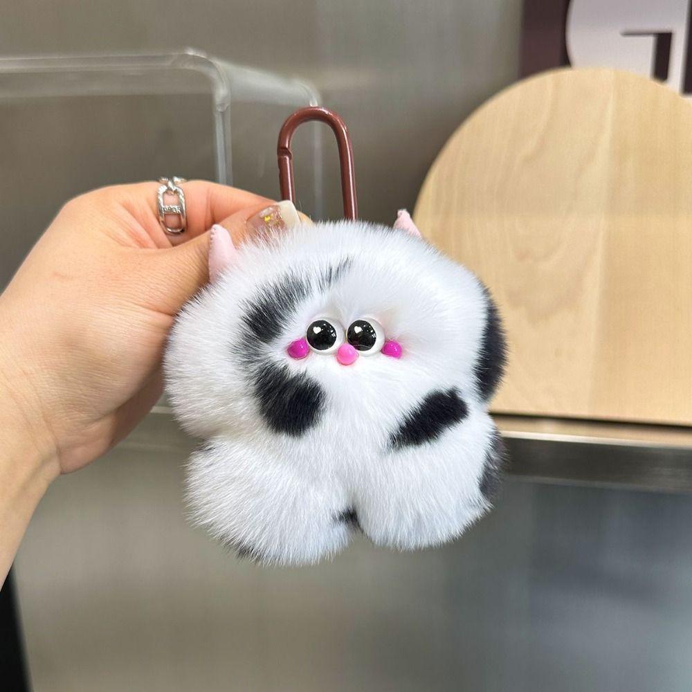 Брелок для ключей в виде мороженого с подвесками из мультфильма, плюшевый шарик, имитация меха кролика, брелок для детей