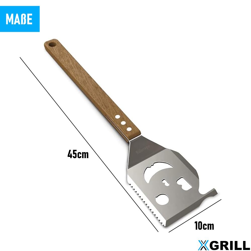 XGRILL 5 In 1 Grill Spatula for Barbecue Multifunctional Grill Cutlery Wooden Handle