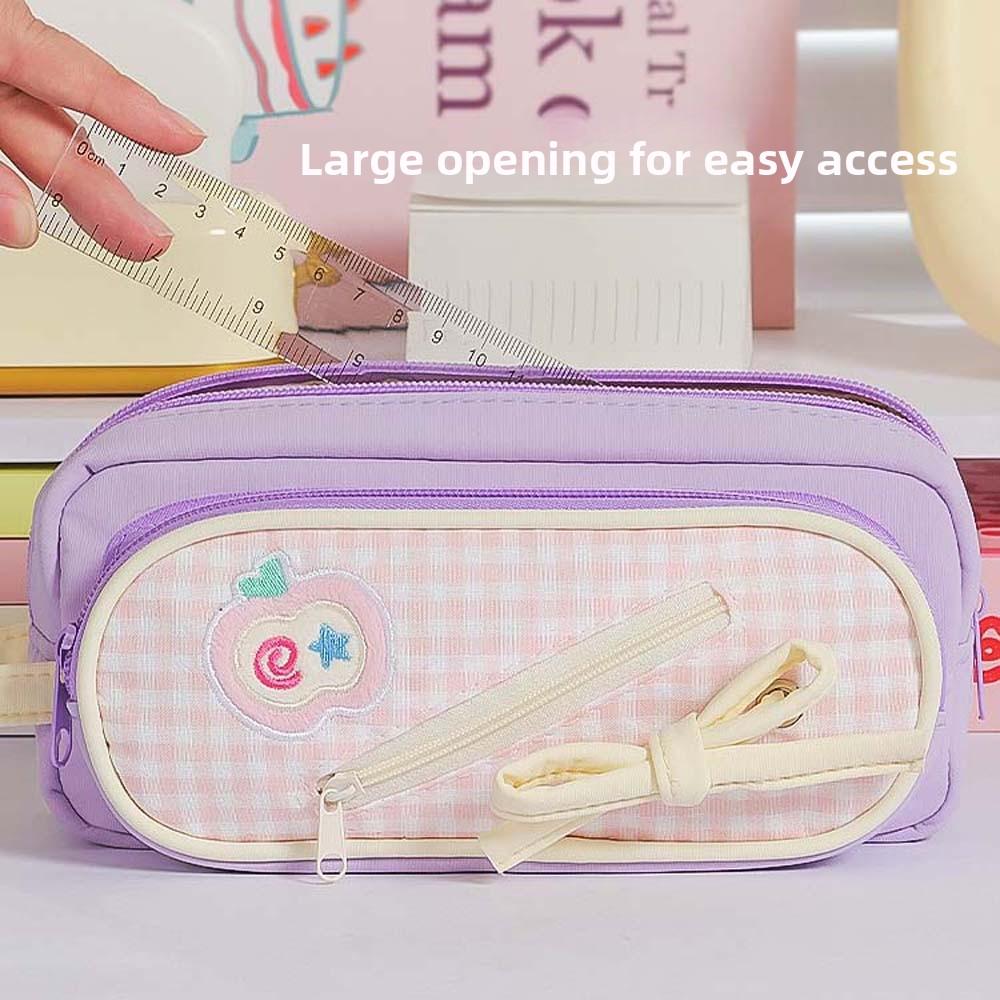 Embroidery Korean Fruit Pencil Case Fruit Cherry Cake Print Pencil Pouch Y2K Sweet Pen Bag Office