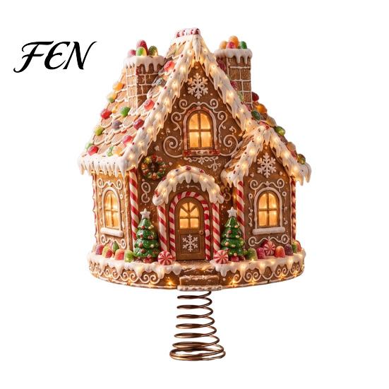 Spring Loaded Tree Crown Ornament Lighted Christmas Topper, Illuminated Santa Claus Gingerbread Nutcracker Treetop Decorative Geometric with Base for