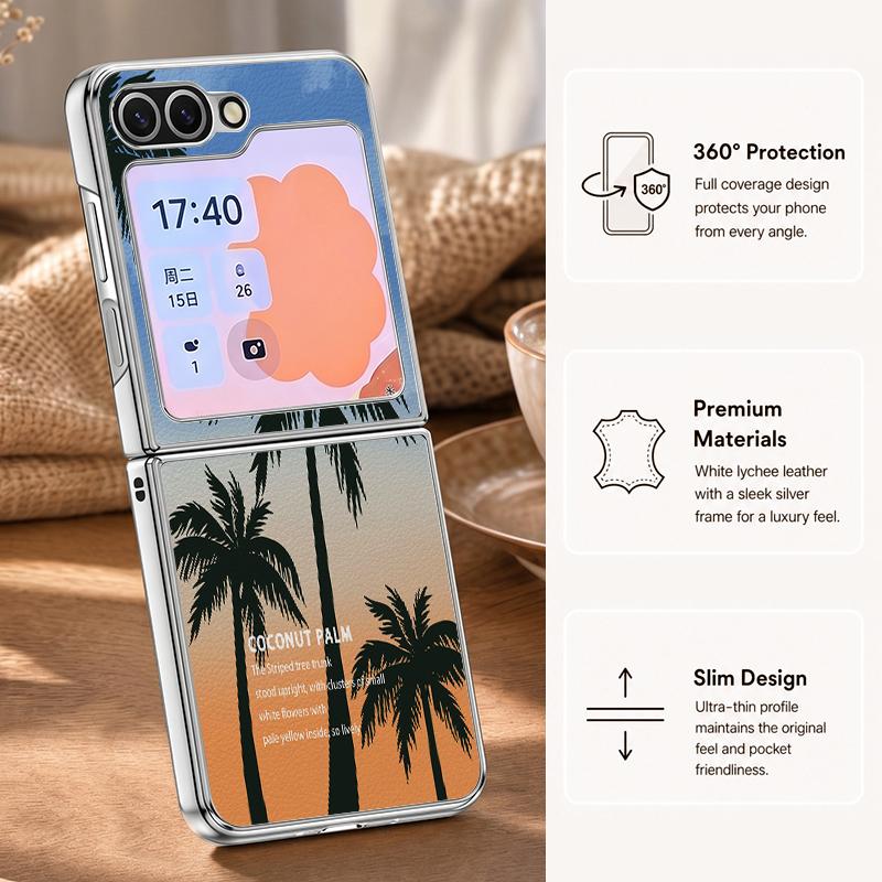 Чехол с принтом кокосов на морскую тематику Для Samsung Galaxy Z FLIP 7 FE 6 5 Гибридная складная крышка с покрытием из PC+PU кожи Для Samsung Z Flip7 Flip6 Flip5