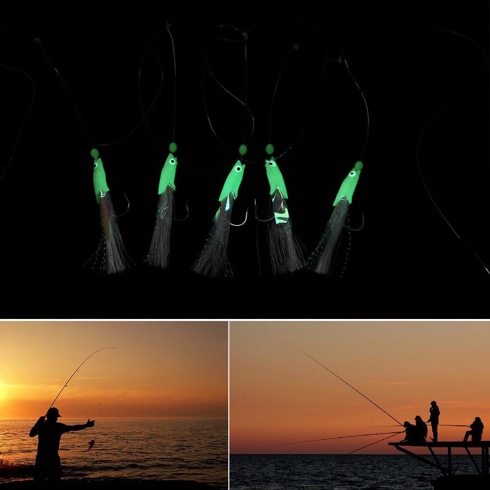 Steel  Soft Silicone head  Fishing Tackle String hook long tail  Tied up Glow fish lure Soft bait