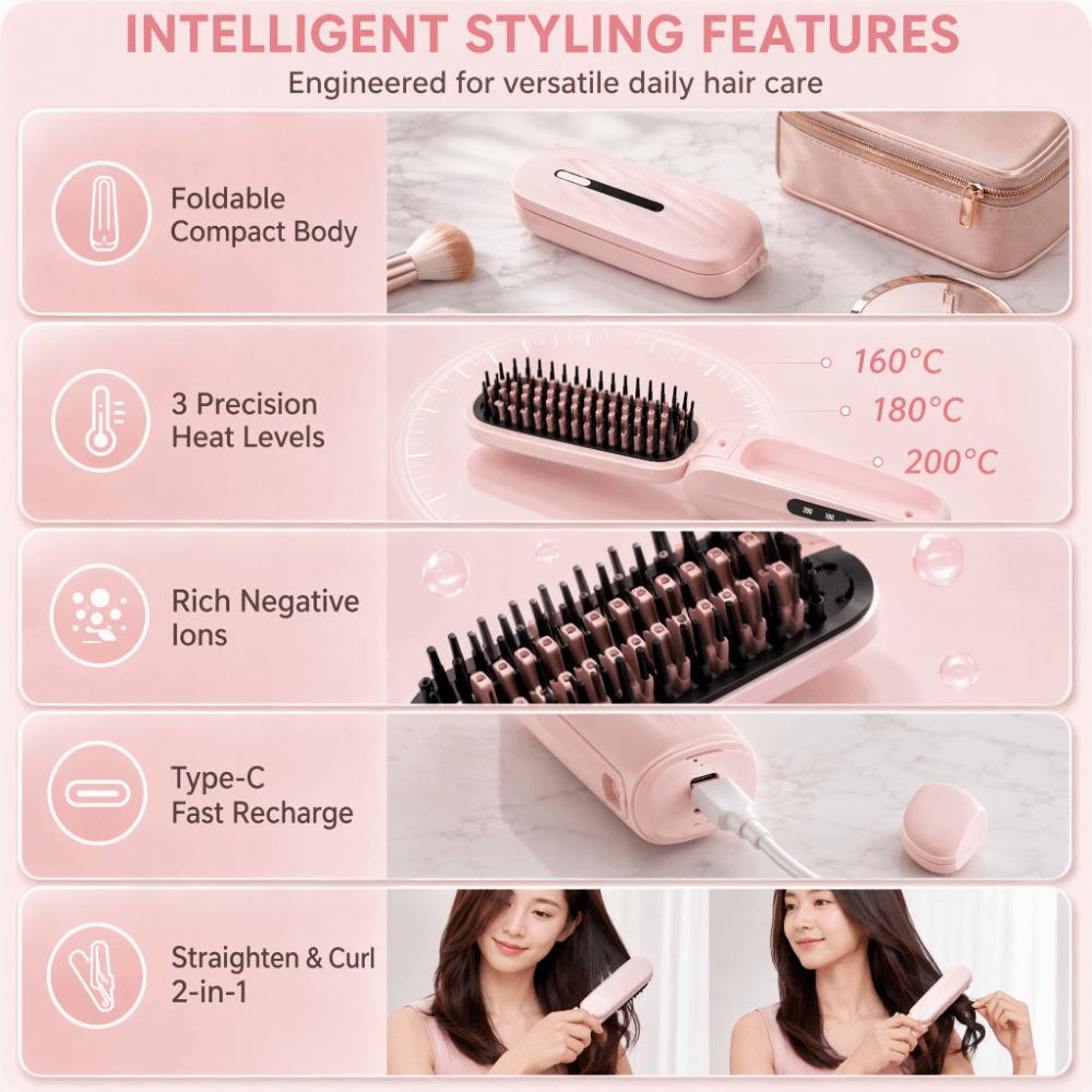 Wireless Mini Straight Hair Brush Portable Portable Hair Straightener Hair Styling Iron Festival