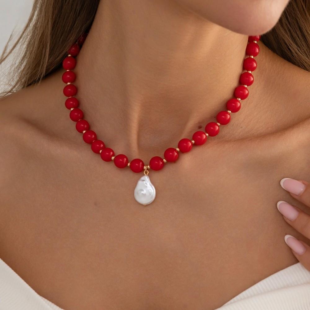 Round Imitation Pearl Pendant Necklaces Dopamine Color Colored Charms Jewelry Gifts