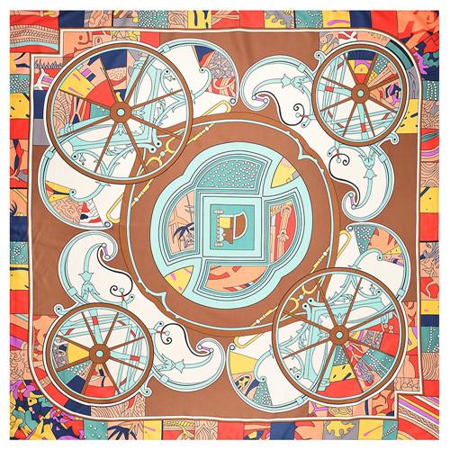 POBING Роскошный бренд Шарф Женский Принт Кареты Шейный платок Шелковый Фуляр Большие Шали Палантины Квадратные Головные Платки Обертывания 130СМ