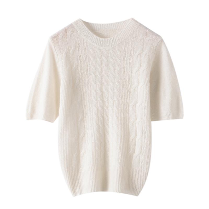 Le Kasha 2026 Autumn/Winter Women's Cashmere Cable Knit Short Sleeve Sweater - Skin-Friendly, Round Neck, Versatile, Thick.