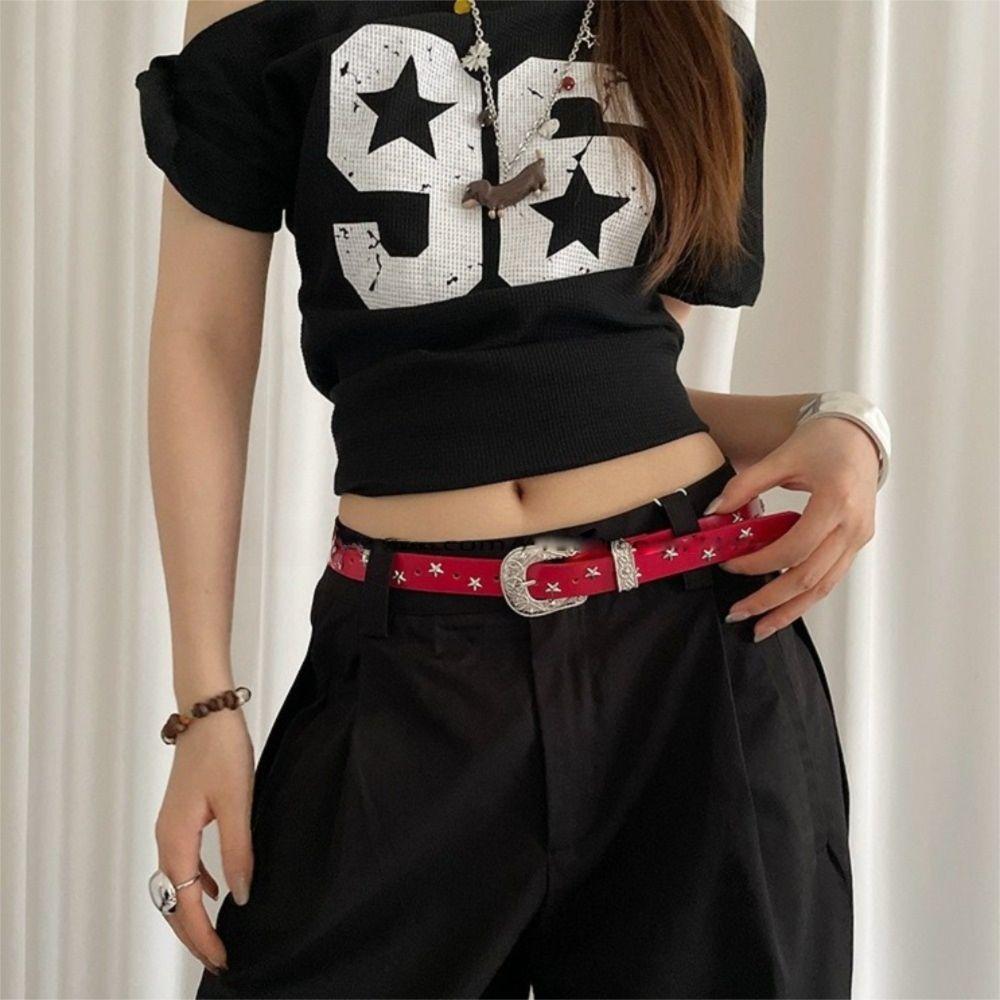 Punk Y2K Wide Belt Jeans Decor PU Leather Waistbands Adjustable Star Rivet Waist Belt Women