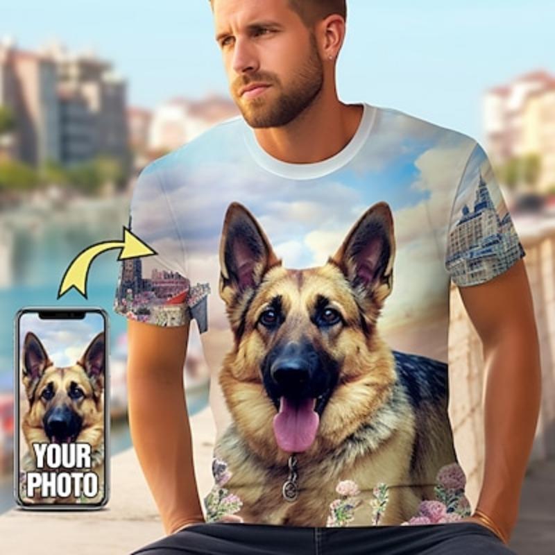 3D Animal Dog Print Летняя футболка с круглым вырезом и короткими рукавами Модная повседневная мужская одежда