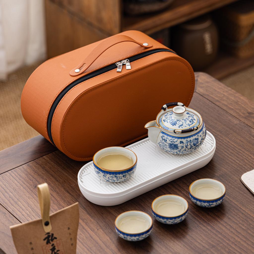 Retro Portable Bottle Hand Grab Pot Travel Outdoor Camping Kuaike Cup Business Car Tea Set High-end Leather Bag Customized Printing