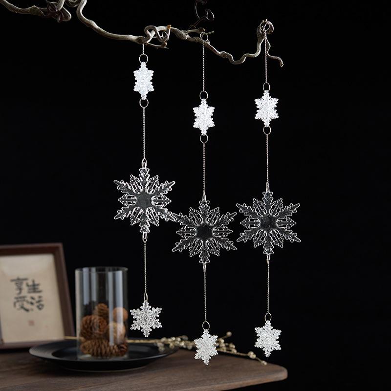Transparent Christmas Hanging Pendants Acrylic Snow Beads Star Christmas Tree Drop Ornaments Christmas Party Decorations