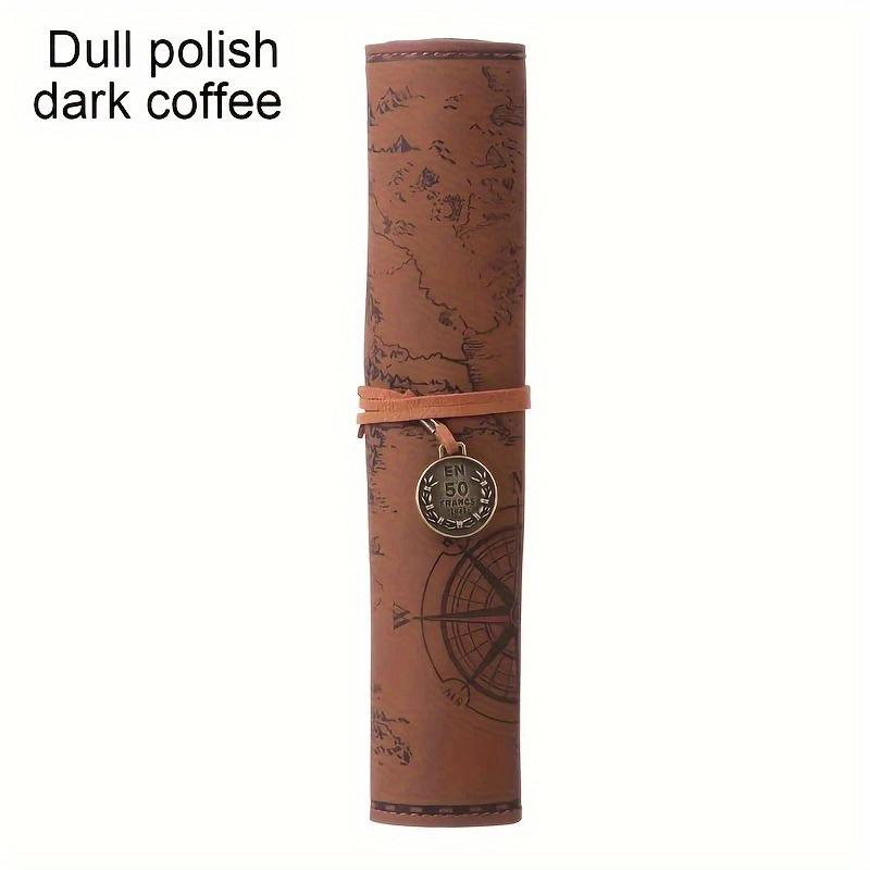 Creative Treasure Map Storage Pen Case, Simple Retro Faux Leather Large-capacity Pen Roll Case, Home & School Office Supplies.