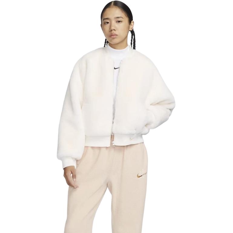 Nike Короткая двухсторонняя повседневная куртка из искусственного меха с воротником-стойкой, женская верхняя одежда, белая FB8693-133