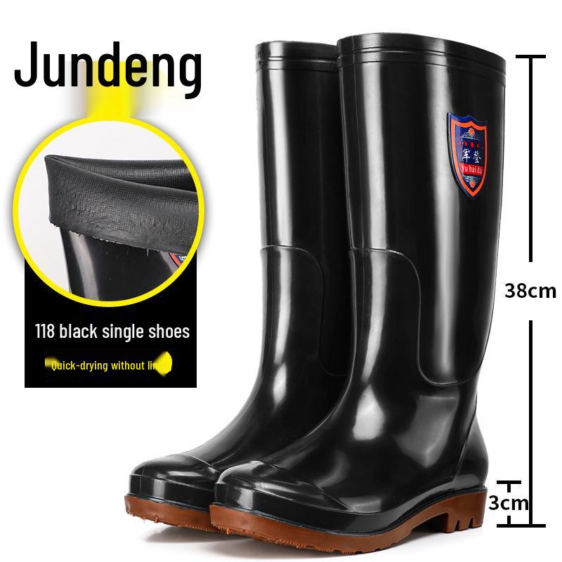 Мужские высокие резиновые дождевые ботинки песочного цвета, быстросохнущие - Водонепроницаемые, Нескользящие, Без сетки