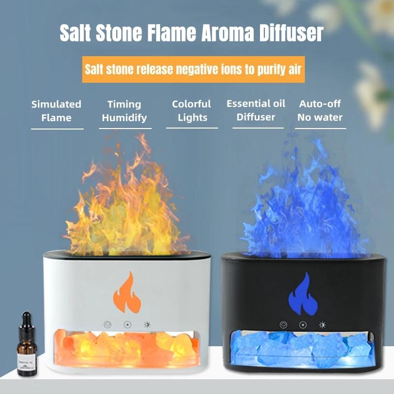 Flame Air Crystal Salt Aromatherapy Ultrasonic Essential Oil Diffuser, Cool Mist Humidifier for Bedroom