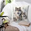 Wolf Family Winter Forest Square Pillowcase Polyester Linen Velvet Creative Zip Decor Home Cushion Cover