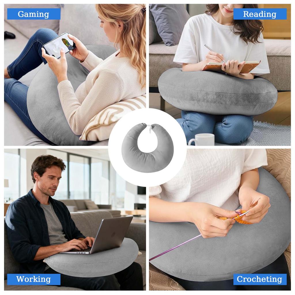 Ergonomic Gaming Pillow, Velvet U-Shaped Lap Cushion with Memory Foam for Long Sessions, Arm Support Reading Pillows for Bed & Sofa