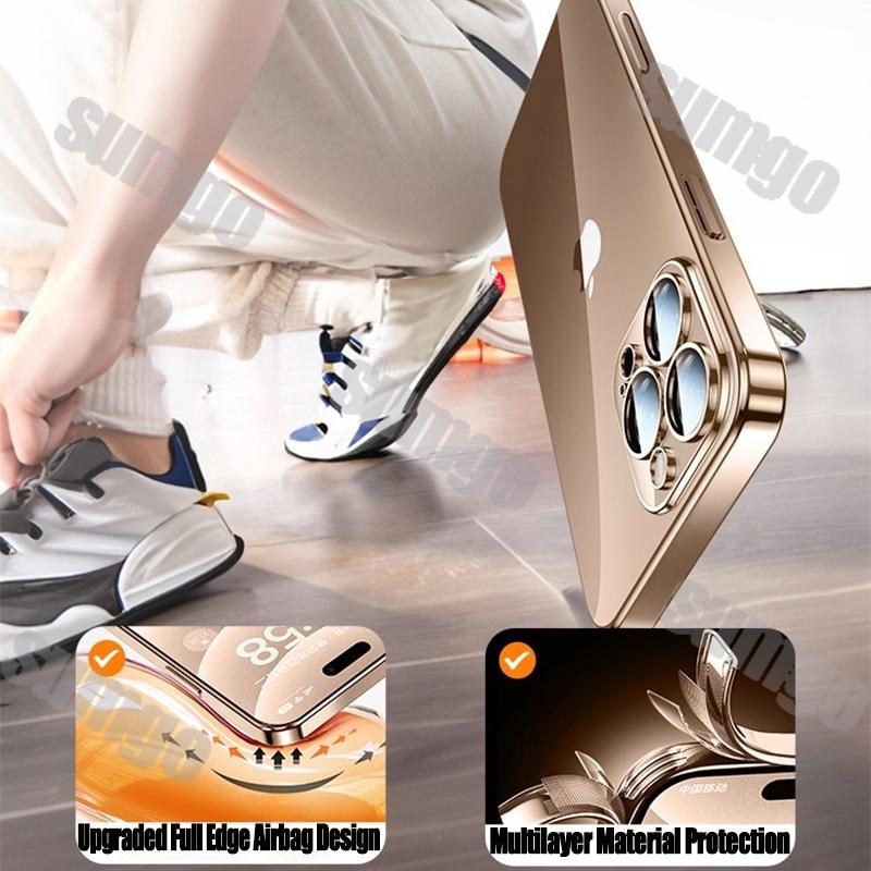 Silicone High Quality Plating Transparent Case For iPhone 16 15 14 13 12 11 Pro Max 16 Plus Lens Protector Shockproof Soft Cover