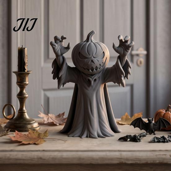Spooky Pumpkin Character 3D Printed Man Figurine, Halloween Zombie Festive Ornament for Home Office Desk Shelf Decor Statue