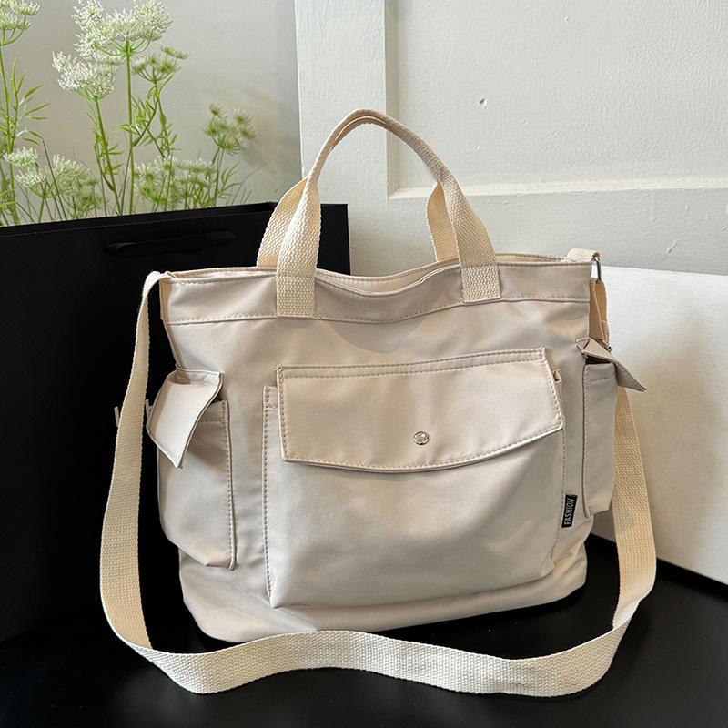 Повседневная простая холщовая сумка, весенняя однотонная текстурная сумка через плечо, большая вместимость, сумка для поездок на работу через плечо