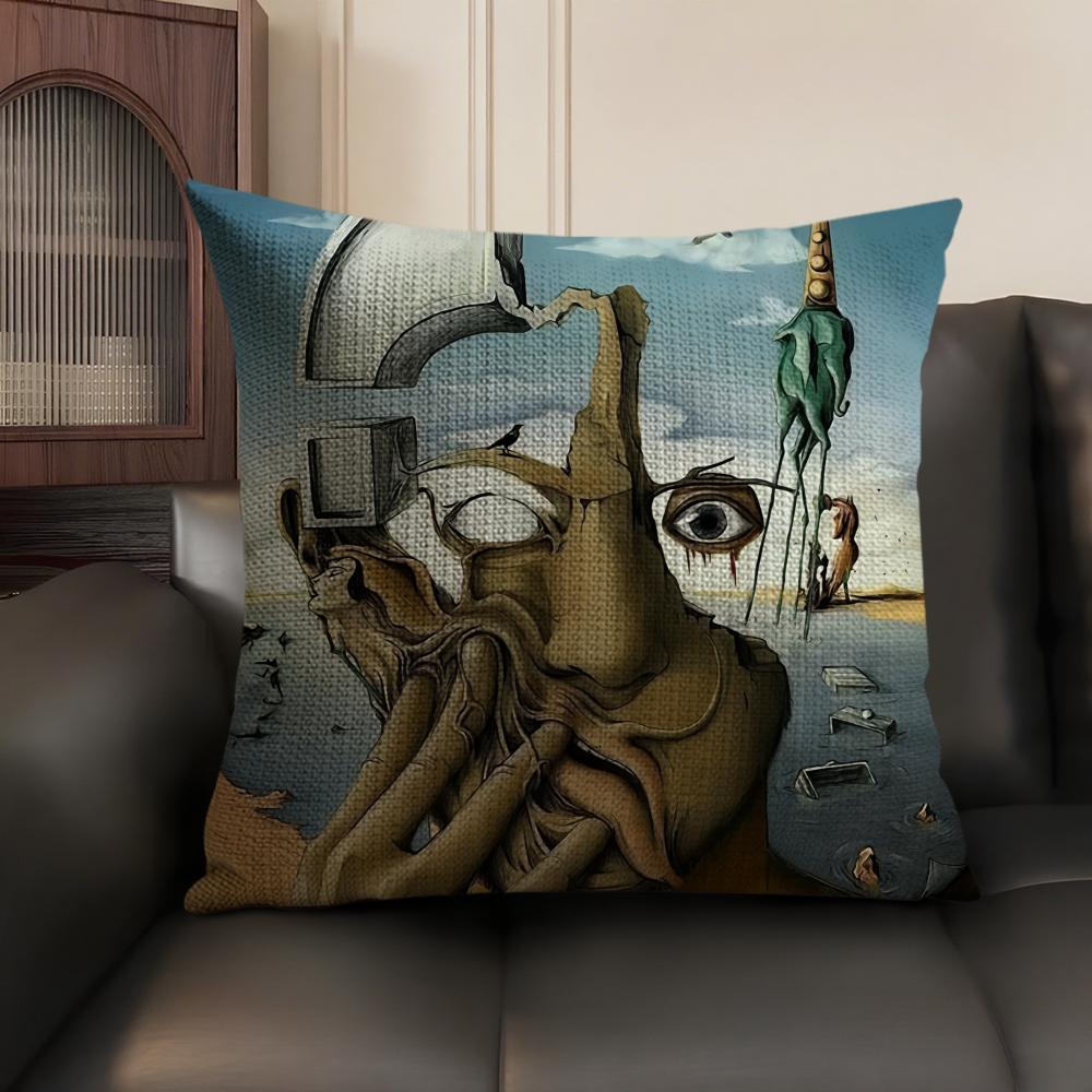 SSalvador Dali Pop Art Cushion Cover Natural Linen Organic Fabric DoubleSided Printing Sofa Home Decor Gift Pillow Case