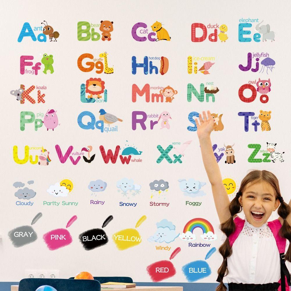 Наклейки на стену из ПВХ с буквами алфавита и цифрами, съемные настенные наклейки, которые можно отклеивать и приклеивать для детей и малышей