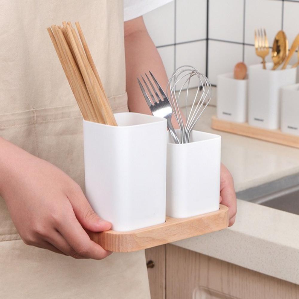 Plastic Kitchen Utensil Holder 2/3 Divided Cutlery Drain Rack Tableware Organizer  Forks