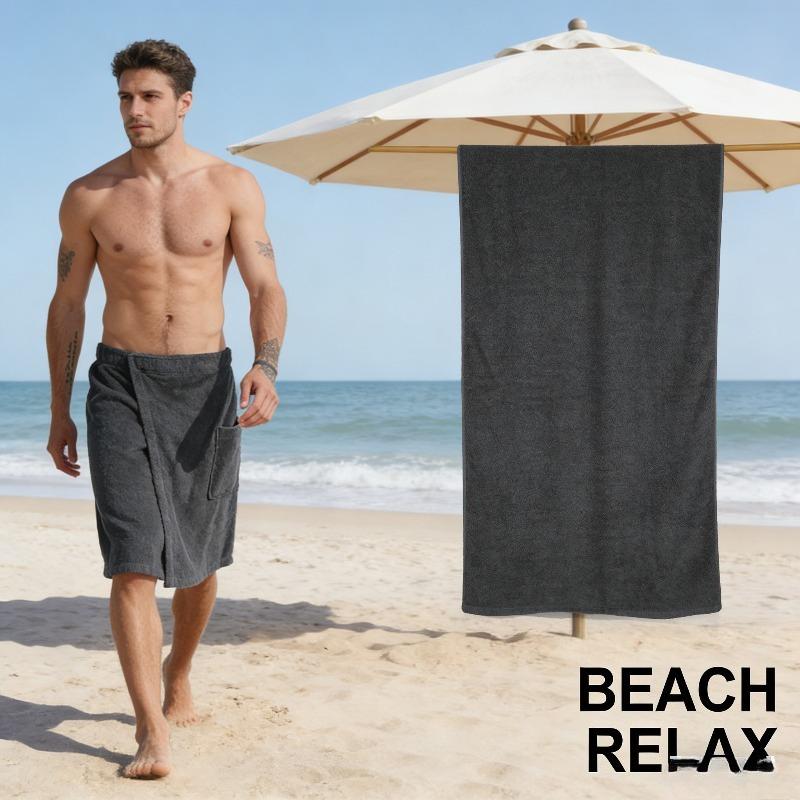 Mens Solid Wearable Bath Towel Robe With Convenient Pockets Fastening For Bathroom Shower Spa And Beach Outings
