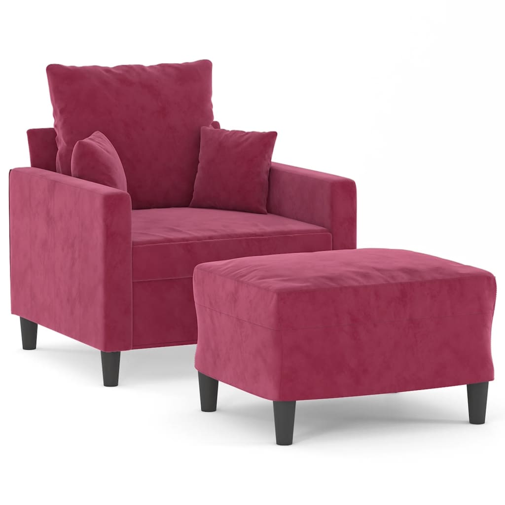 Armchair with Footstool Burgundy 60 cm Velvet
